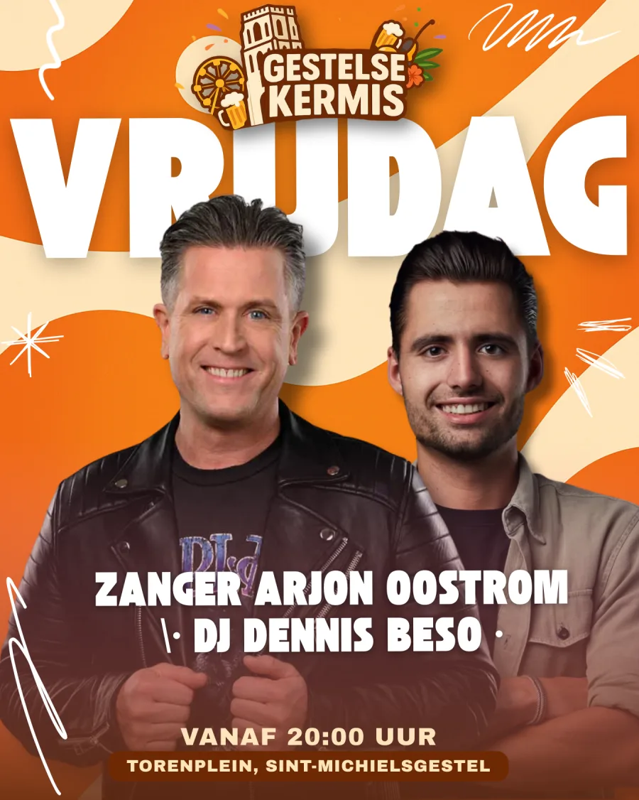 Affiche vrijdag editie 2025 met Arjon Oostrom en DJ Dennis Beso
