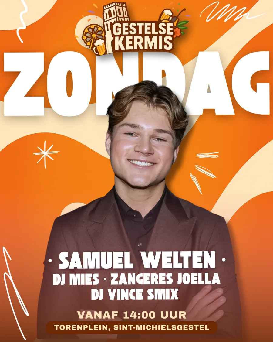 Affiche zondag editie 2025 met Samuel Welten, Joella, DJ Mies en Vince Smix